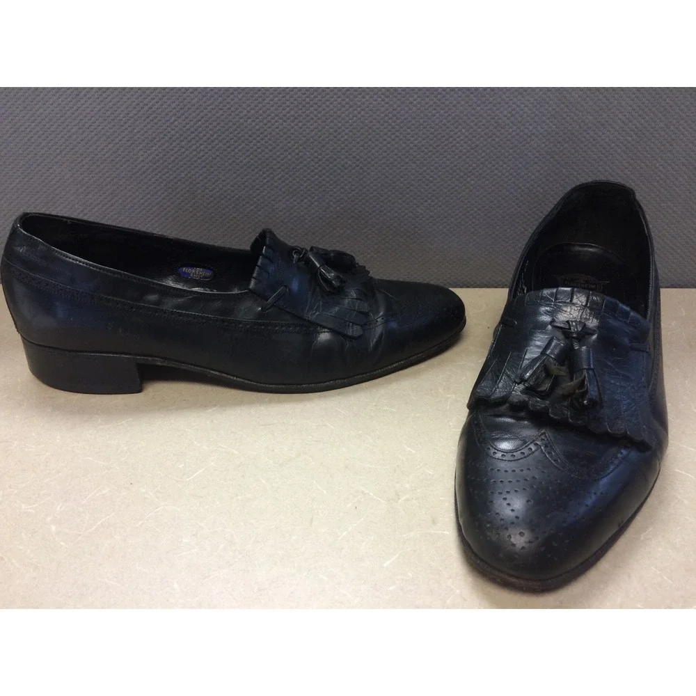 Florsheim Black Kiltie‎ Tassel Wingtip Oxfords Mens Size 9 C Vintage